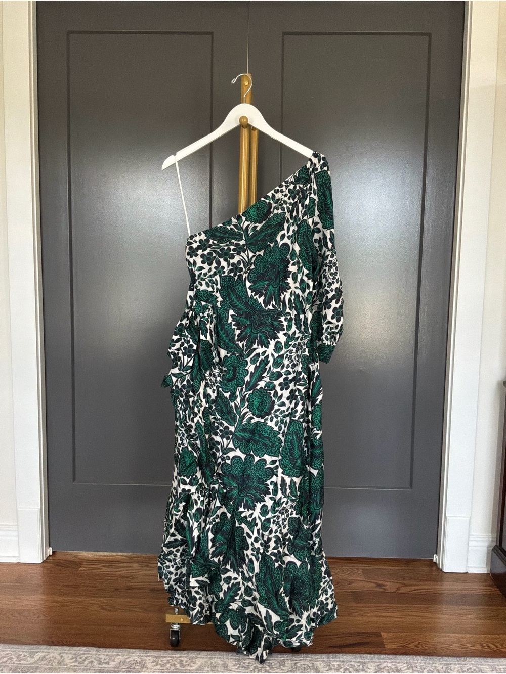 J. Crew One-Shoulder Green and White Floral Maxi Dress NWT